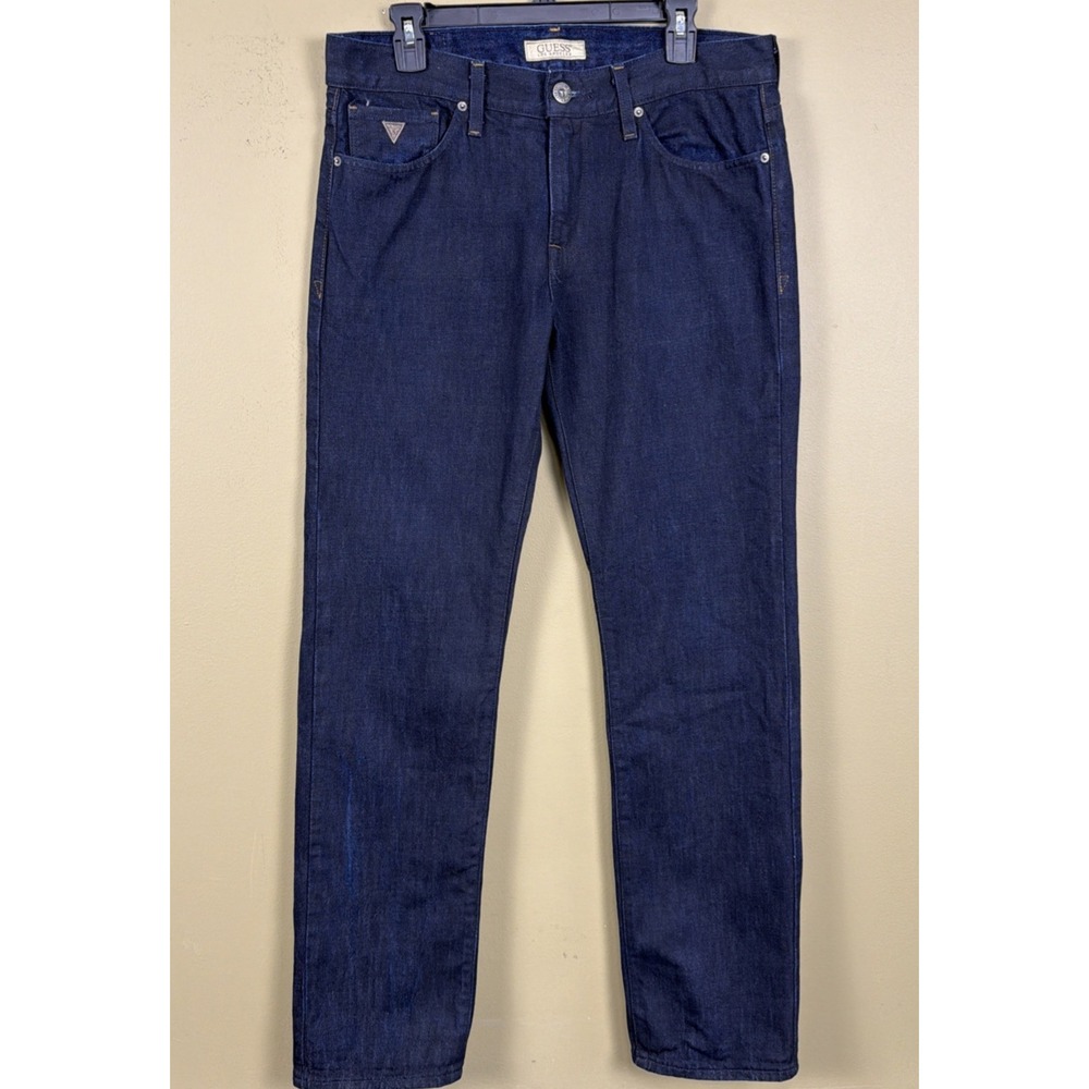 Guess Premium Lincoln Slim Straight Jeans Mens 33x32 Dark Wash Denim Blue Indigo